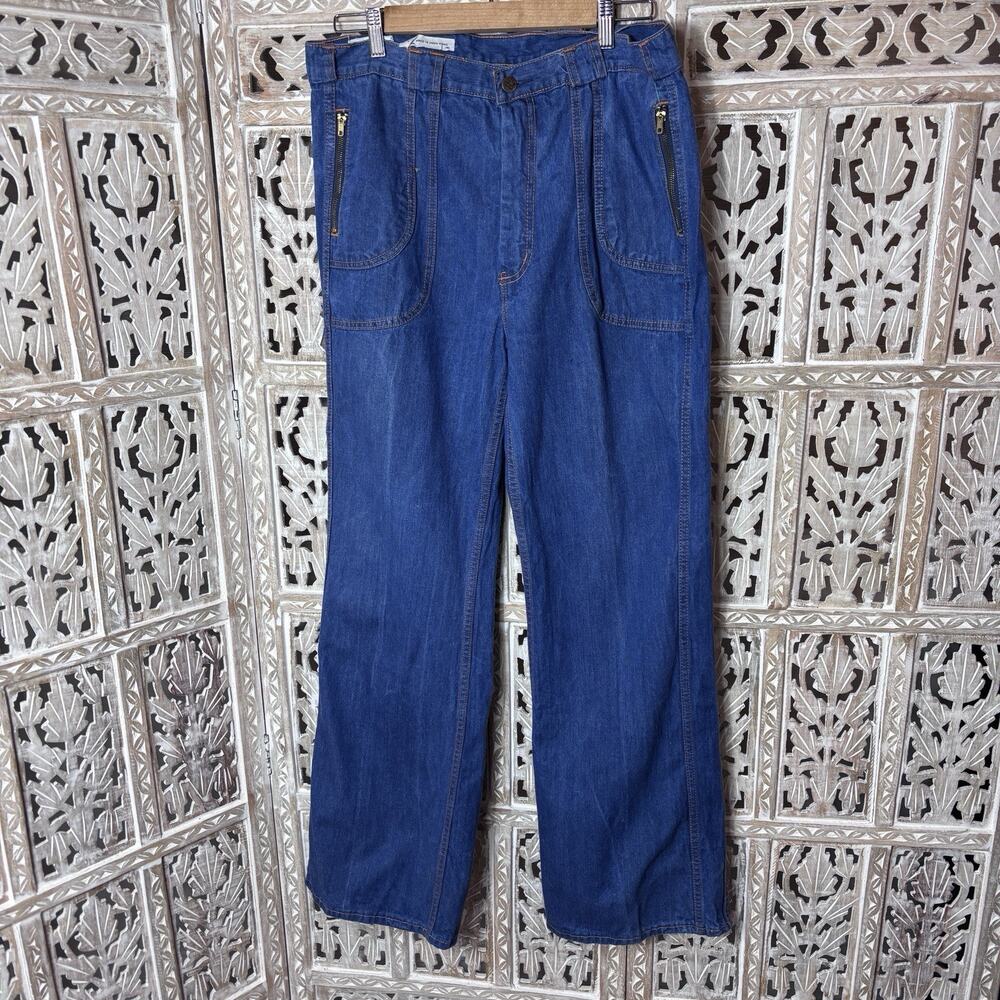 Vintage 70s Rene De france Wide Leg Utility Medium Wash Cotton Jeans